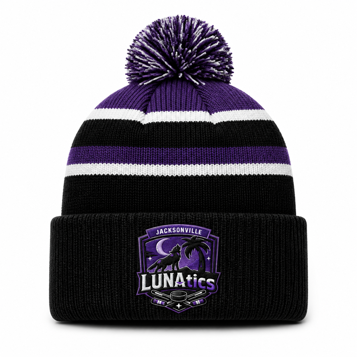 LUNAtics Embroidered Knit Pom Beanie